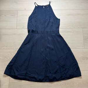 Banana Republic Women 4 Blue Halter Neck Fit & Flare Sleeveless Dress Knee Lengt